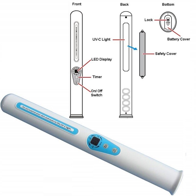 Portable UV Sanitizer Hand Wand Ultra Violet Light Travel For Home Cleaning