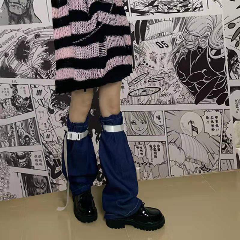Jambière en Denim pour femmes, Punk, Hipster Cool, Rock Lady, gothique, Jk, poche réglable, ceinture en plastique, Hip-hop bleu, 2022