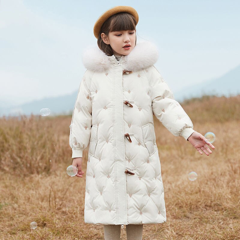 Herfst Kinderen Winter Jas Lange Kleren Witte Jas Faux Fur Kinderen Tieners Jas Snowsuit Bovenkleding Lange Mouwen Hooded Parka