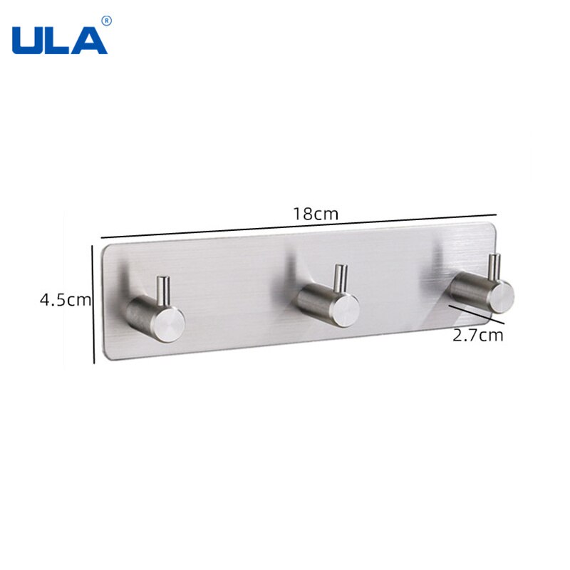 ULA Stainless Steel Holder Hook 3M Sticker Adhesive 1pc Door Clothes Coat Hat Hanger Hanger Towel Clothes Robe Rack Free Punch