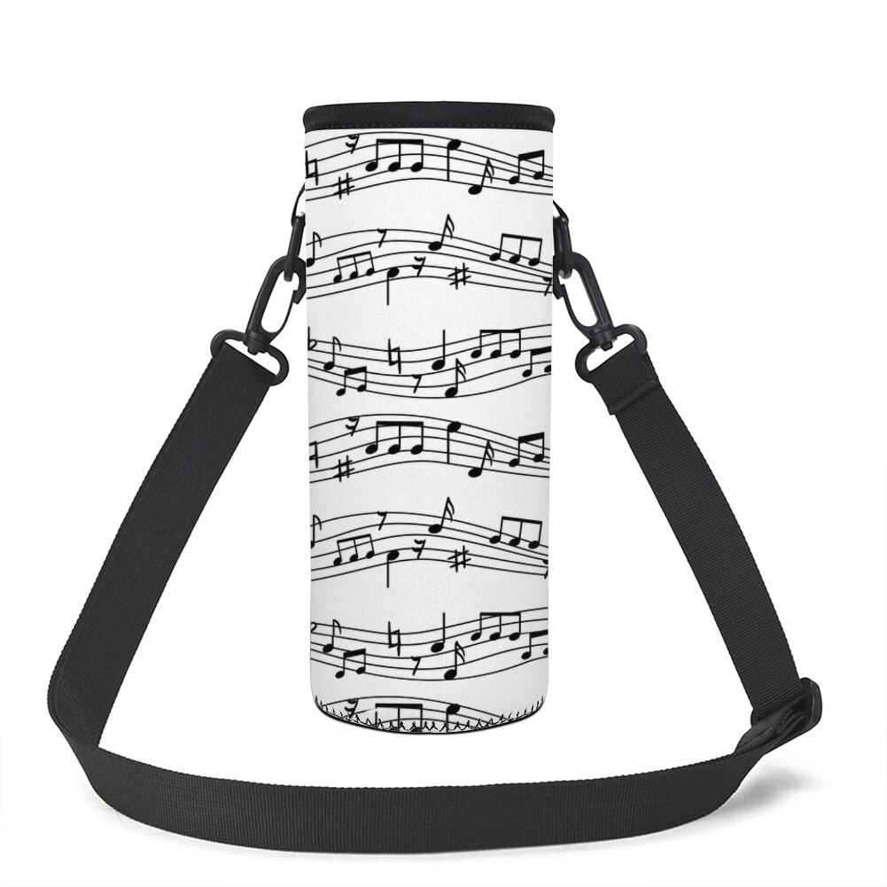 Music Notes 1000ML Water Bottle Cover Bag Pouch w/Strap Neoprene Water Bottle Carrier Insulated Bag Pouch Holder Shoulder Strap: 500-700ML-Z18 / L3124