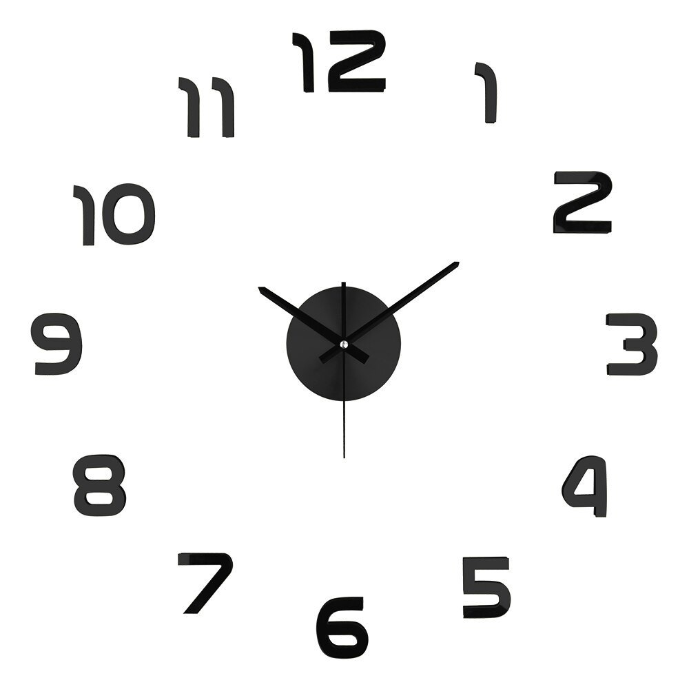 Pegatina De Pared 3D De Reloj para el hogar Saati, Reloj De Pared decorativo, espejo acrílico para sala De estar, Adhesivo De Reloj De Pared: Black / 47 Inch