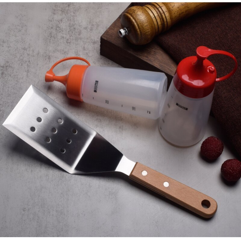 American Teppanyaki Set Beech Wood Handle Barbecue Tool Portable Outdoor Barbecue Shovel BBQ Shovel Cooking Frying Shovel