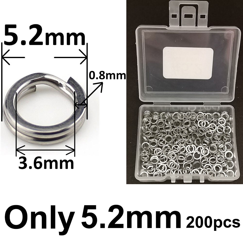 Anneau fendu en acier inoxydable avec boîte, anneau ovale, connecteur à Double anneau robuste, accessoires de pêche pour leurre à crochet, 200 pièces: only 5.2mm