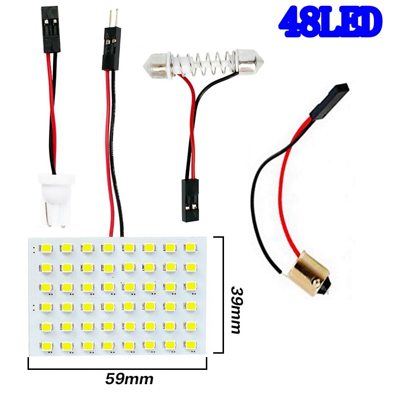 12 36 48 SMD 2835 LED Auto Dome Panel Light Car Interior Reading Lamp Roof Bulb With T10 W5W BA9S C5W Festoon 3 Adapter Base