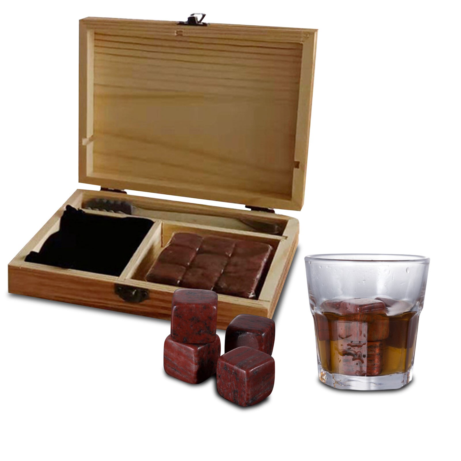 9Pcs Whisky Stenen Set Chilling Stenen Whisky Ijs Stenen Met Houten Doos En Tang Chilling Rocks Drinks Cooler Cubes