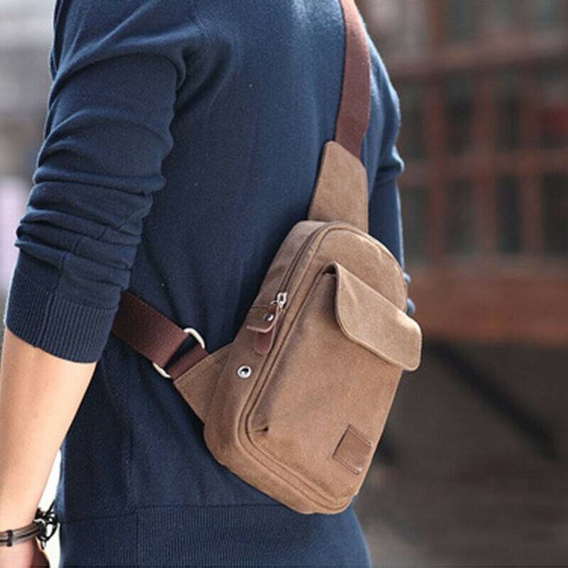 Moda masculina bolsa pequena lona peito sling saco de viagem caminhadas cruz corpo mensageiro bolsa de ombro