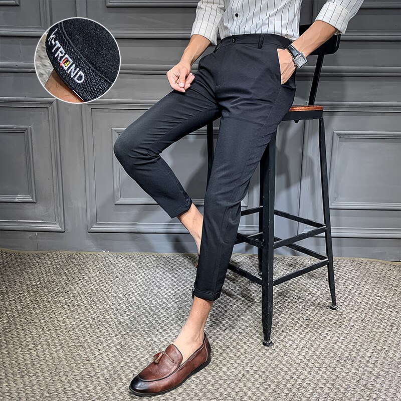 Koreanske sommerkjole bukser mænd slim fit formelle bukser til mænd streetwear ankel længde kontor bukser mænd sort 28-34