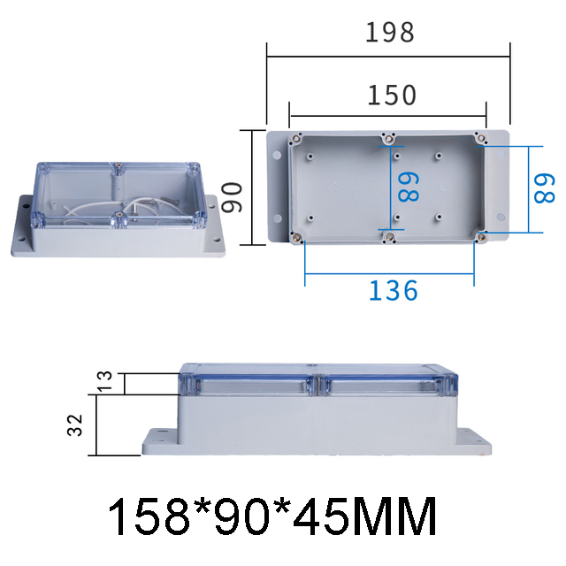 IP65 Plastic Transparent Box Waterproof ABS Visible Wire Junction Box Enclosures For Electronics Outdoor Instrument Project Box: 158x90x45mm