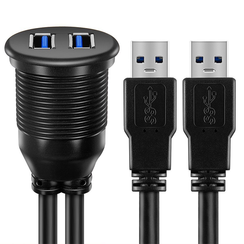 2 Ports Dual USB 3.0 Male to USB 3.0 Female Car USB Panel Flush Mount Cable Dash Mount Extension