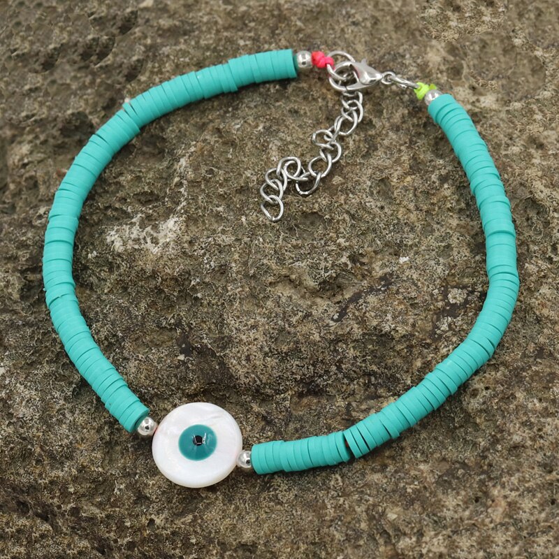 Enkelbandjes Voor Vrouwen Boho Sieraden Polymeer Klei Natuurlijke Shell Lucky Eye Verstelbare Enkelband Beach Accessoires Vrouwelijke: D1801 e