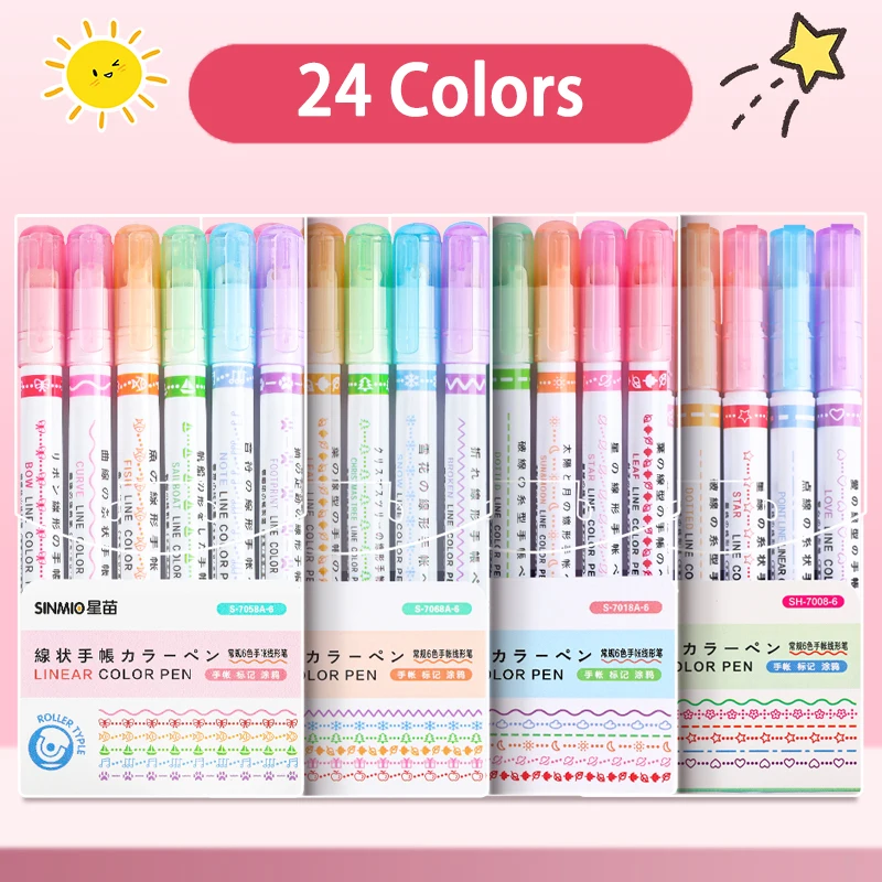 24/3 PCS Kawaii Bloemen Lijnvormige Markeerstiften Roller Tip Curve Liner Marker voor Schrijven Journaling Tekening Briefpapier: Donker Kaki