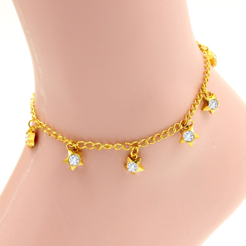 Luxukisskids vintage jóias ouro vácuo pulseras estrela charme corrente puro brilhante cristal pulseira de aço inoxidável tornozeleira para mulher