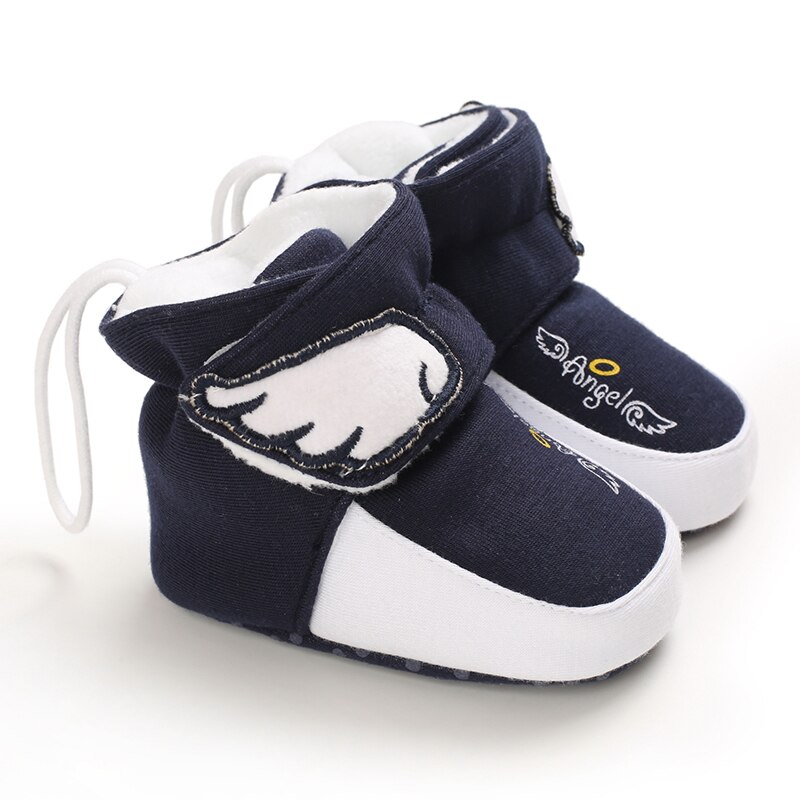 Winter Snow Baby Boots Velcro Warm Velvet Wings Elastic Band Indoor Cotton Sole Baby Toddler Baby Shoes First Walker: E / 0-6 Months