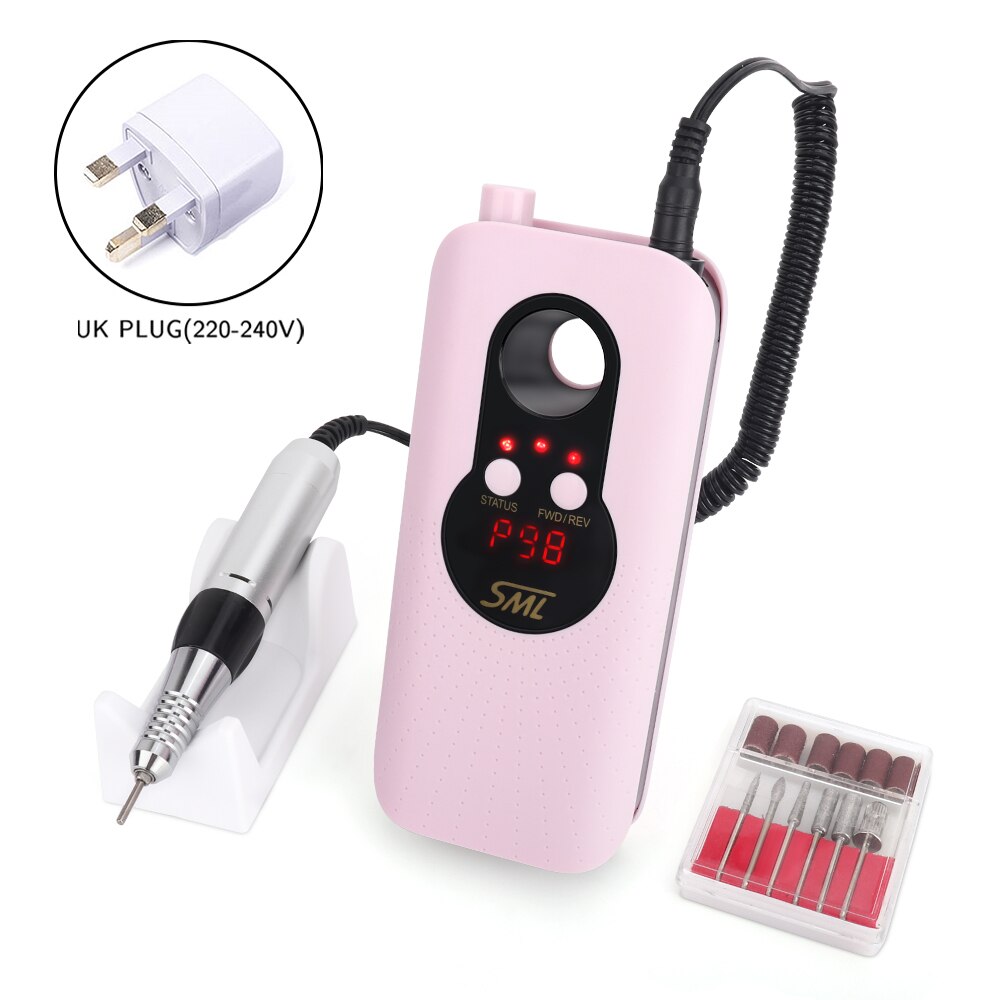 Professionelle 35000rpm Nagel Bohrer Maschine Wiederaufladbare Tragbare Manikübetreffend Pedikübetreffend Bohrer einstellen Gel Häutchen Entferner mit Bohrer: UK Stecker