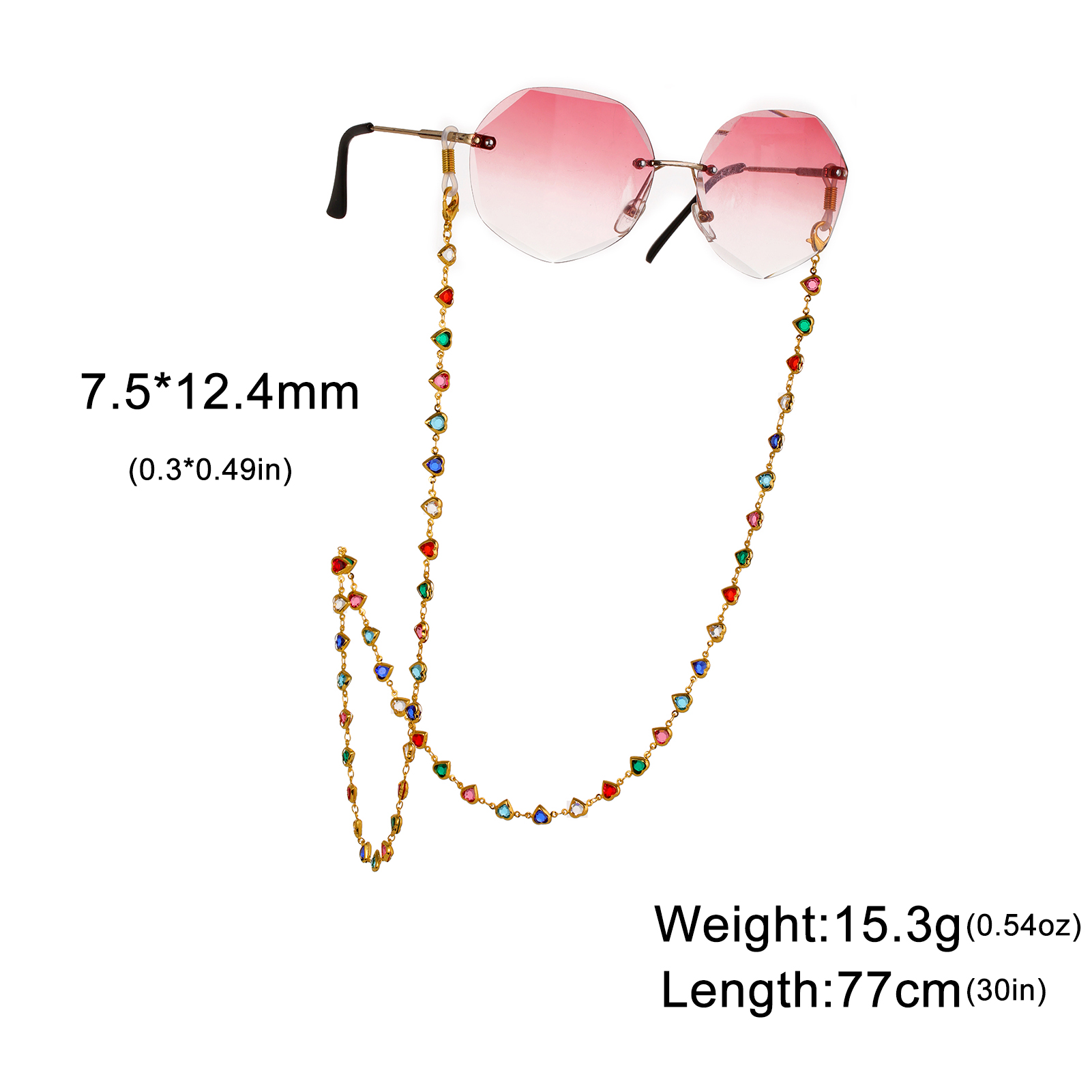 Gekleurde kristallen hartvormige brilketting roestvrijstalen dameszonnebrilketting modieuze Boheemse sieradenaccessoires: YELLOW