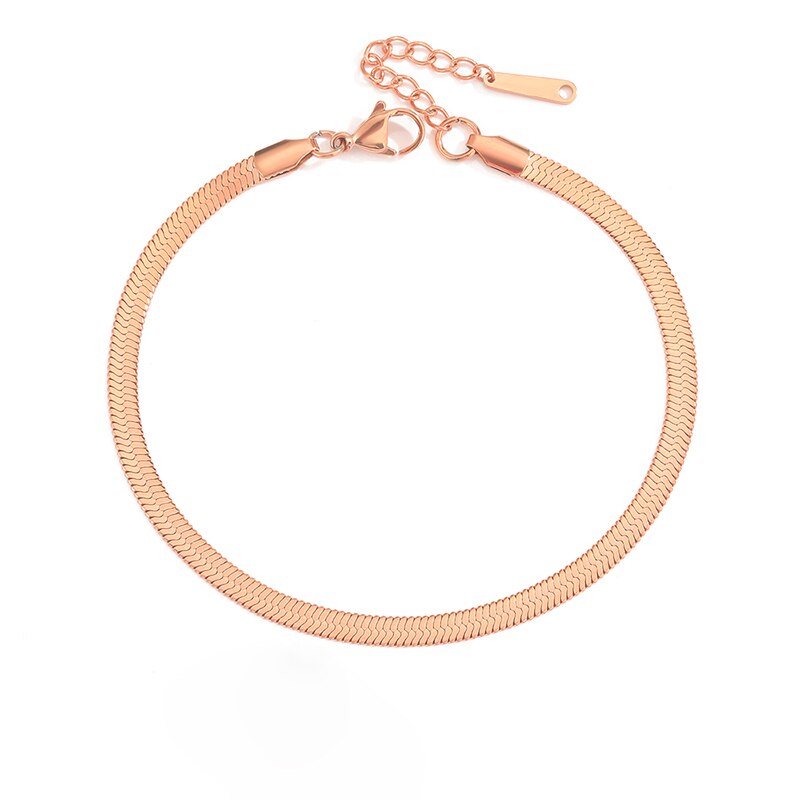 Chaîne serpent plate en acier inoxydable, Style, 4MM, pour femmes/hommes, bijoux de pied, accessoire de jambe, longueur 20CM: YL33322-Rose Gold