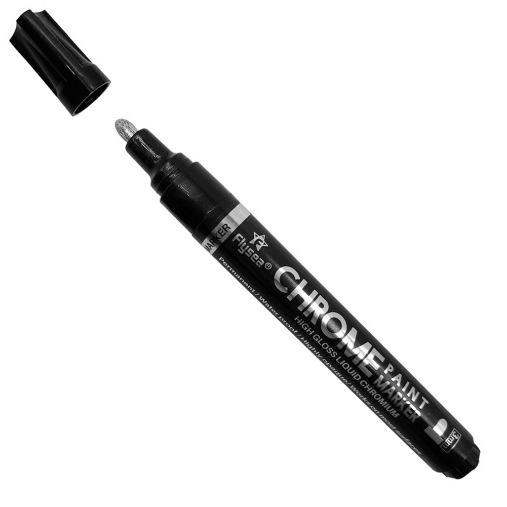 Rotulador de espejo para manualidades, acabado cromado metálico con rotulador, resistente a los rayos UV y al agua, para garabatos: 3mm Silver