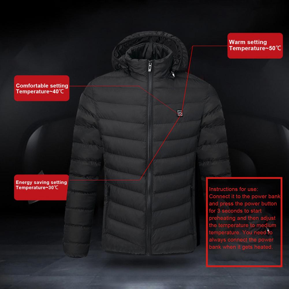 Electric Heating Jacket USB Rechargeable Fast 9 Heated Zone For Outdoor Sports Ice Fishing Skiing Camping Cycling