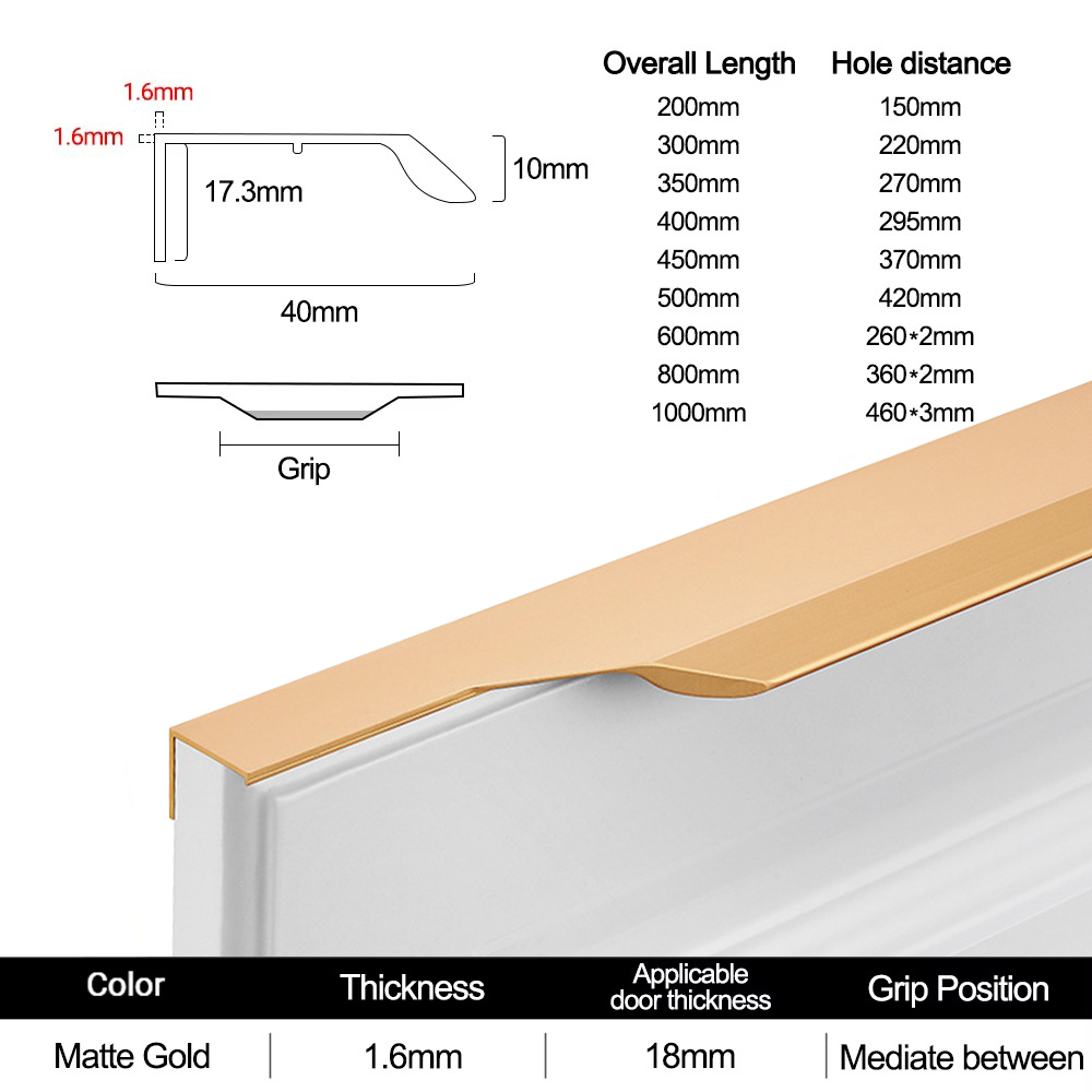 Maniglie nascoste Maniglie lunghe per armadi da cucina Manopole per cassetti in lega di alluminio Maniglia per porta dell'armadio Maniglie per armadi