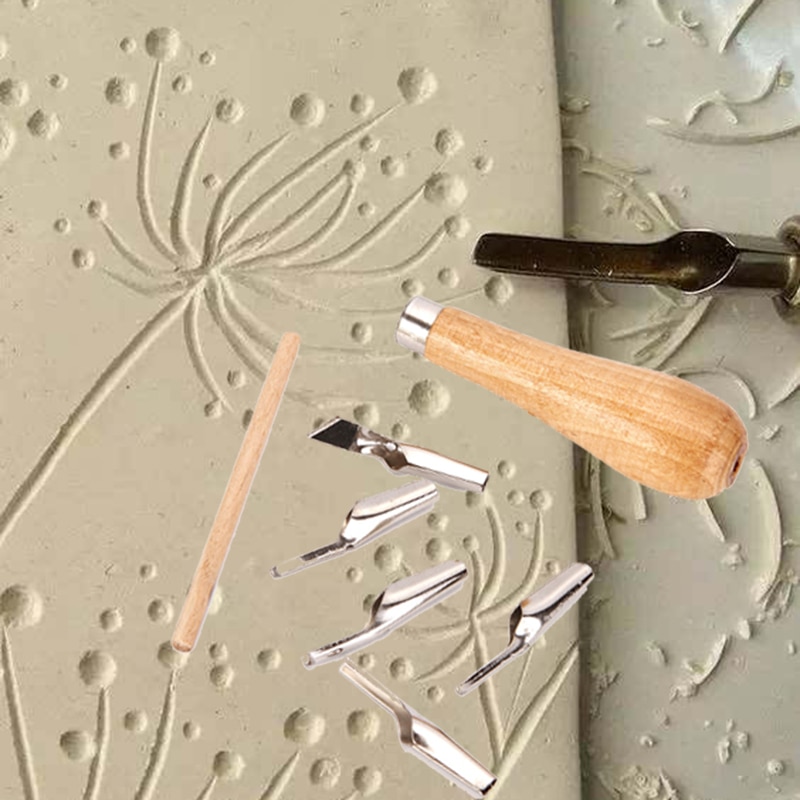 Keramik keramik lera skulpteringsverktyg trä linoleum block stämpla carving verktyg tillverkade och vass blad skärare