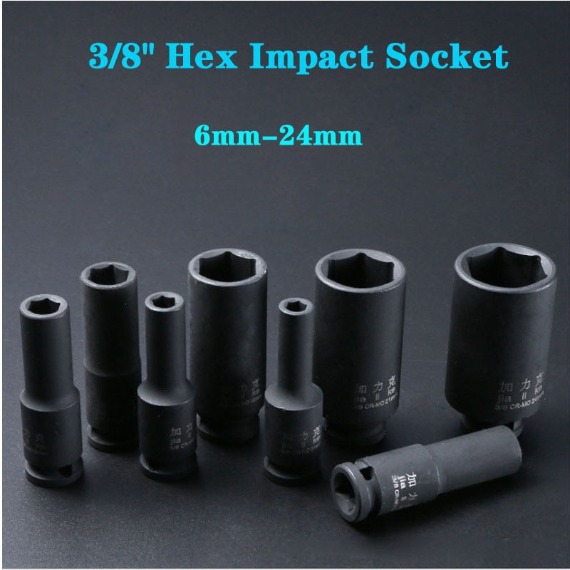 Verktyg slaghylsa set 3/8 " hex pneumatiska elektriska skiftnycklar adapter drivning 6mm-24mm cr-mo metrisk hylsa adapter för slagborr