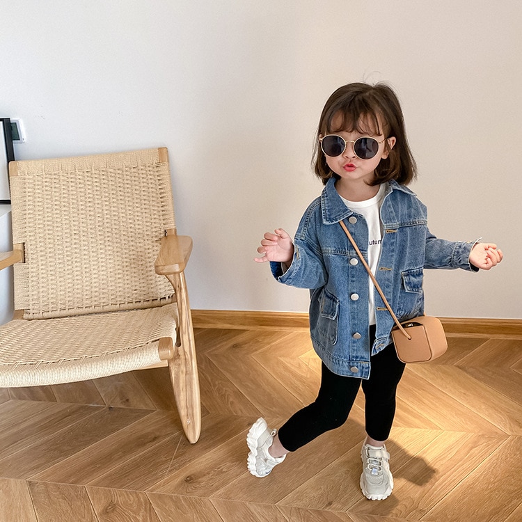 5160 Autumn Kids Girls Denim Jacket Button Coat Cool Boys Outwear Tops Streetwear 1-9 Years Denim Jacket For Kids
