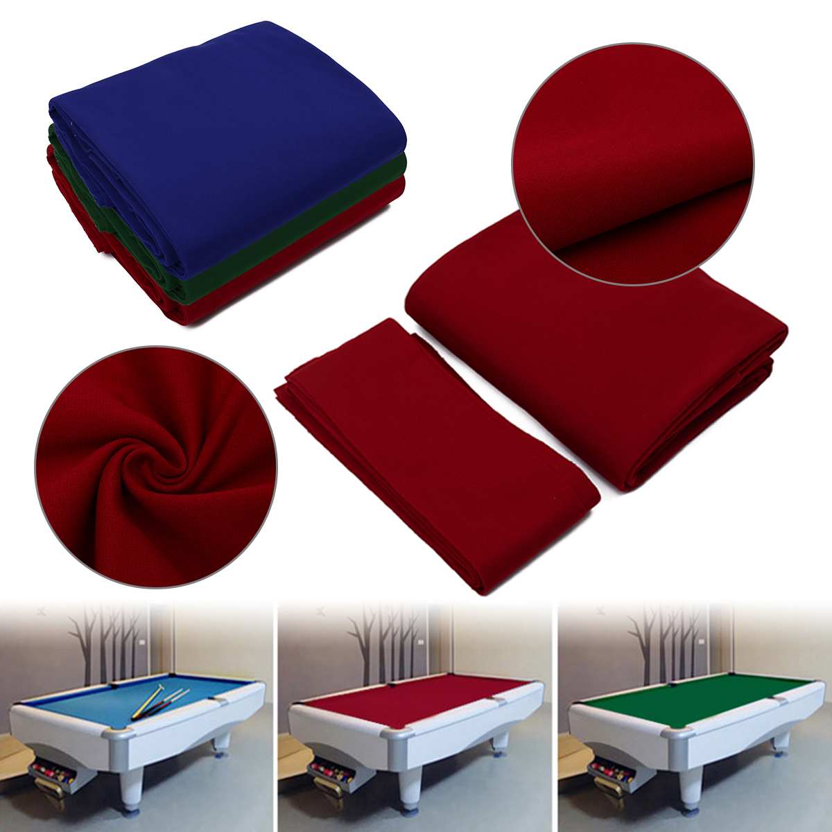 7/8/9 ft Pool Table Felt Snooker Accessories Billiard Table Cloth Felt Table For Bars Clubs Hotels Green/Red/Blue Table Cloth