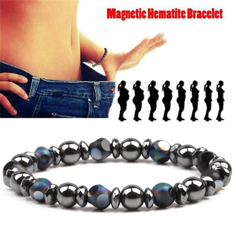 Vrouwen Mannen Sieraden Therapie Gezondheidszorg Magneet Hematiet Kralen Armband Zwart 6.5Cm Cool Magnetische Armband Kralen Hematiet Steen