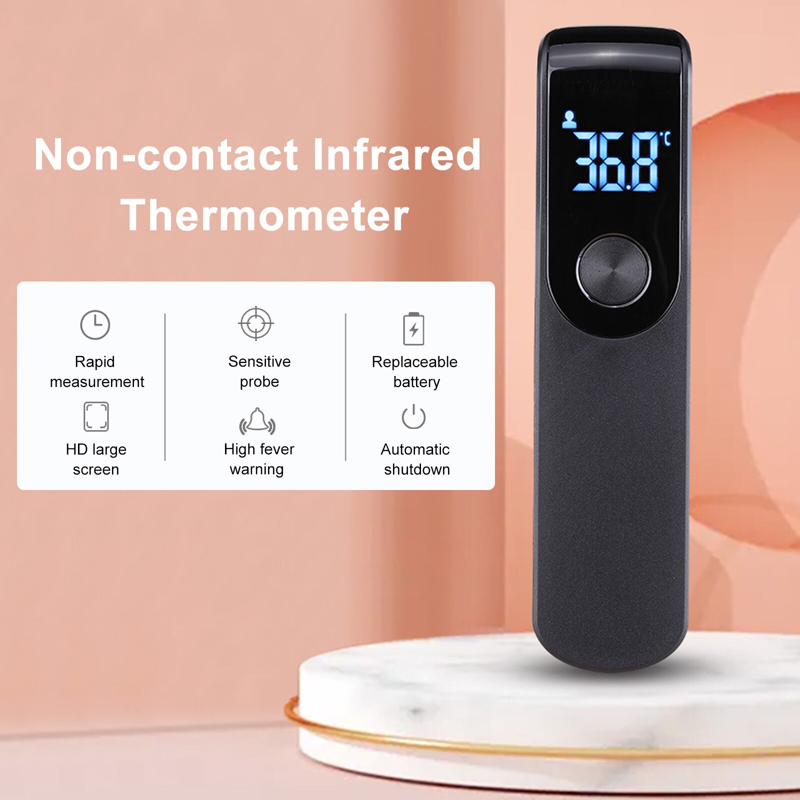 Elektronisk termometer ir infrarød termometer pande berøringsfri kropstermometer digital måle temperatur til børn voksne: Termometer sort