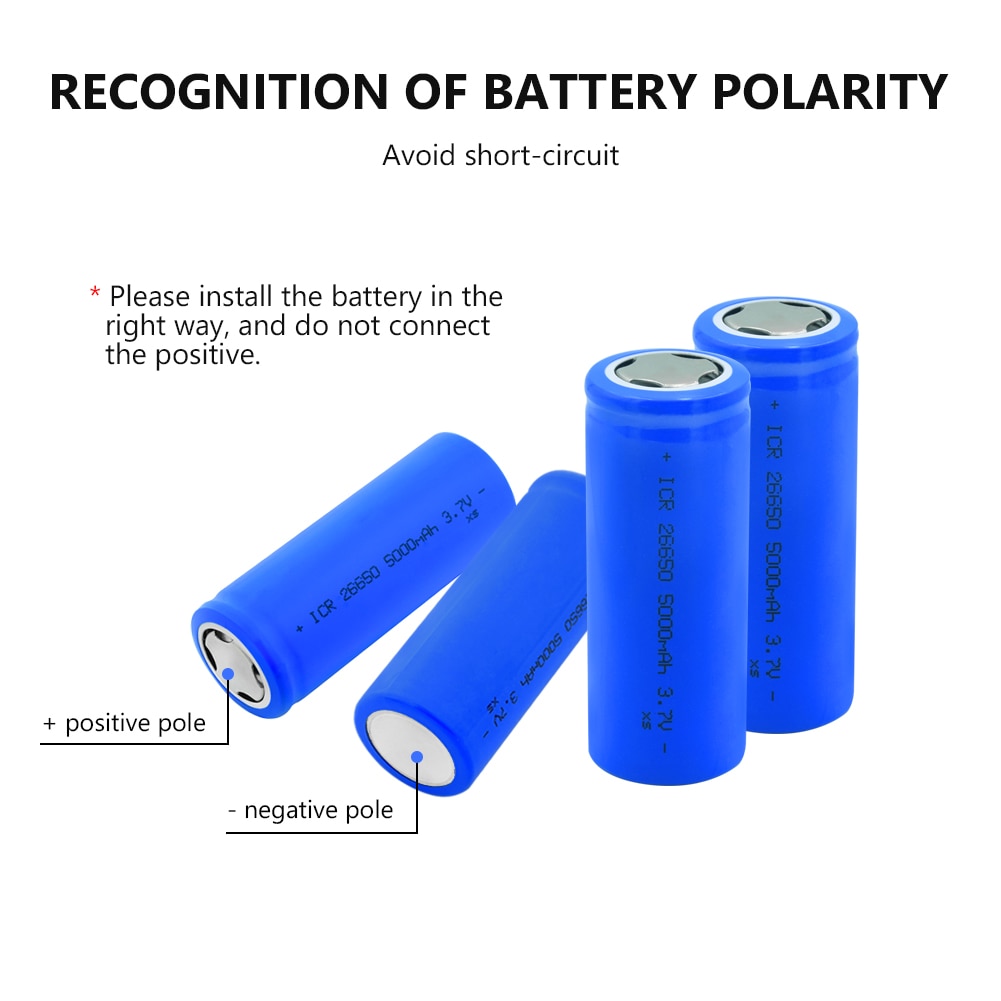 1/2/4/6/8/10 stk blå eske 3.7v icr 26650 5000 mah litium li ion batterier flat-top oppladbare 26650 fakkel hodelykt bateria