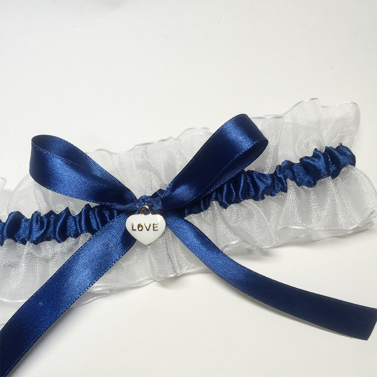 Navy Blue White Wedding Garter Bridal Garter Handmade Bowknot Garters