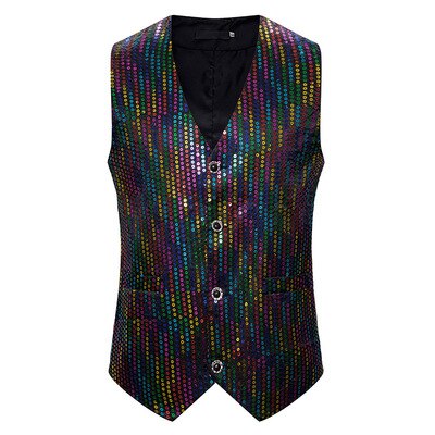 Herre pailletter veste til natklub fest kostumer afslappet dobbeltradet herre vest vest vest jakke slim fit gilet steampunk homme: M87 / L