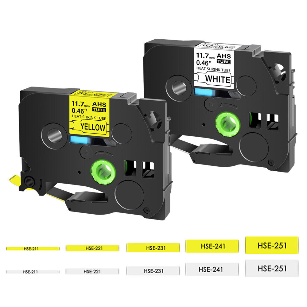 1 Stück 6 mm-24 mm Schrumpfschlauch HSe Etikettenband HSe211 HSe-221 HSe-231 631 241 251 Weiß/Gelb kompatibel für Brother P-touch E100