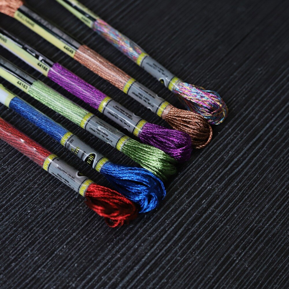 Light Effects Floss High Sheen Colors Metallic Embroidery Floss Cross Stitch Thread 8 meters each Skein 6 PCS pack