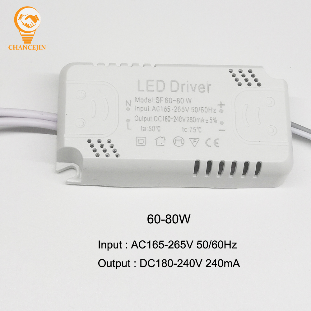 Controlador LED 8-24W 20-36W 36-60W 60-80W para entrada LED de un solo color 165-265V 50/60Hz salida 240mA transformador de iluminación no aislado