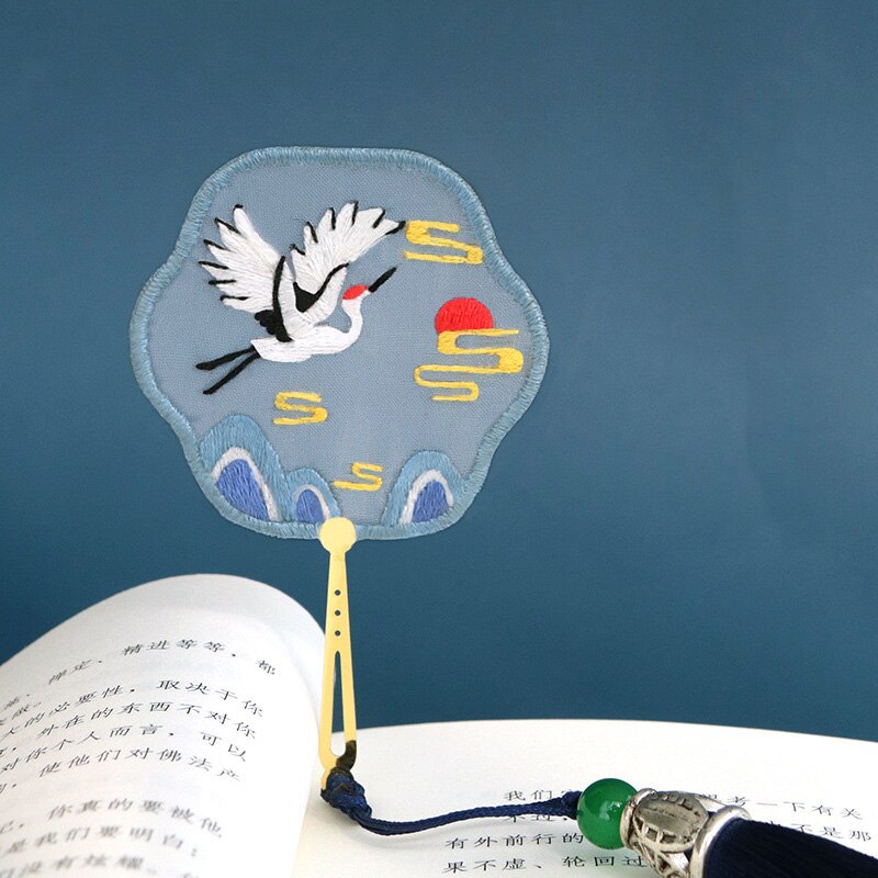 Chinese Flower DIY Bookmark Embroidery Kit with Hoop Needlework Cross Stitch Handmade Craft Sewing Art Set Unfinished Kit