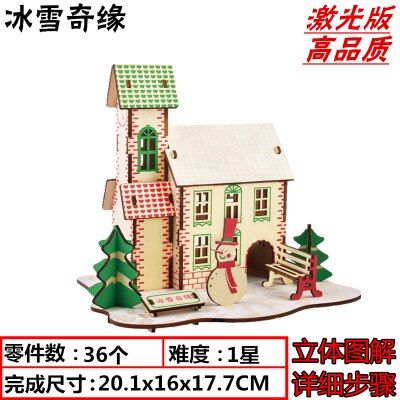 Houten 3D Gebouw Model Speelgoed Puzzel Woodcraft Bouwpakket Hout Vrolijk Kerstfeest Kerstman Boom Elanden Winkelwagen Huis Bouwen 1pc: style 1