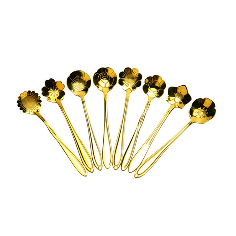 Geschirr Kaffee Rühren Löffel Keramik Griff Blume Scoop Edelstahl Gold Überzogene Kirsche Rose Löffel Küche Werkzeuge
