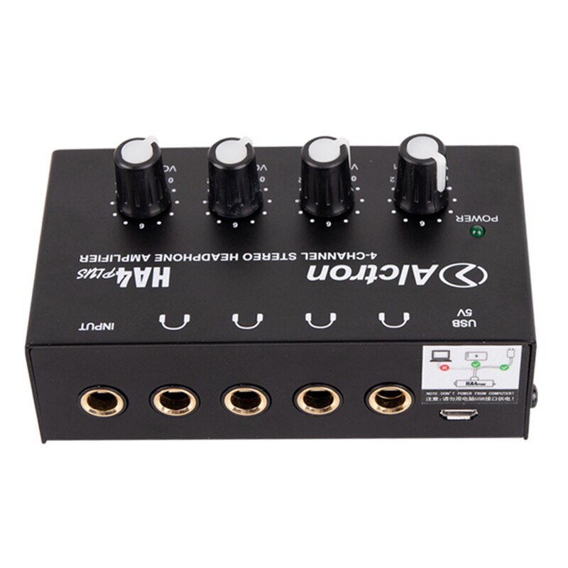 Alctron 4-Channel Portable Stereo Headphone Amplifier Mini Earphone Splitter Amp TRS Headphones Output Jack