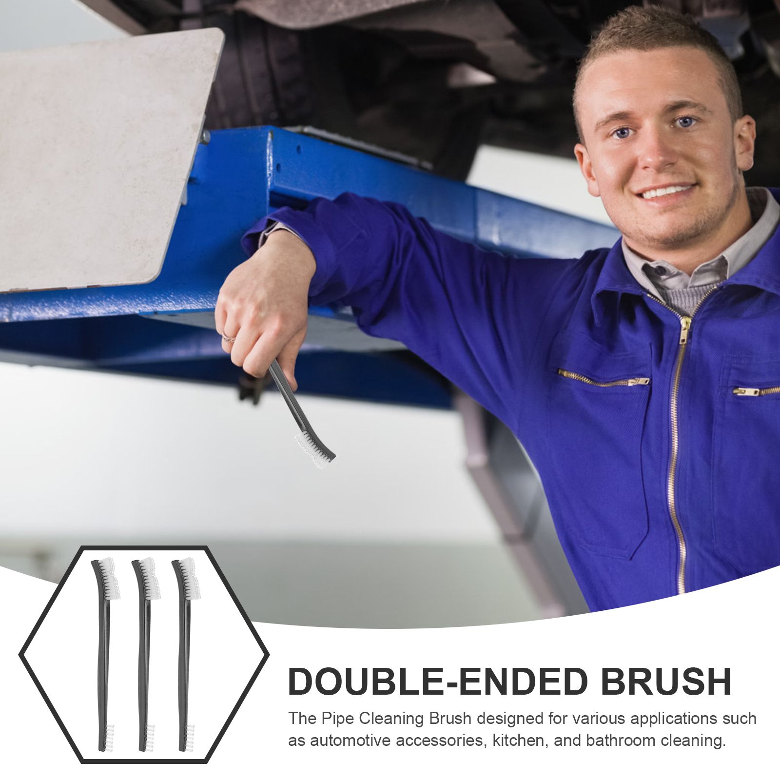 9-delige kunststof borstel met dubbele kop voor het reinigen van pijpen, hoeken, auto-keuken, badkamer, kleine onderdelen, zwarte dunne detaillering