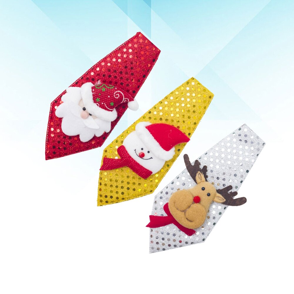 3Pcs Cartoon Stropdas Schattige Lovertjes Tie Kerst Kleine Voor Kinderen Volwassen (Sneeuwpop Kerstman En Elanden)