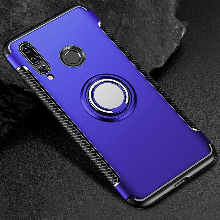 Voor Huawei Honor 10 Lite 10i Honor10 ik View V10 V 10 Case Metal Ring Auto Heavy Duty PC + siliconen TPU Siliconen Houder Stand Case: Honor 10i / BSBlue