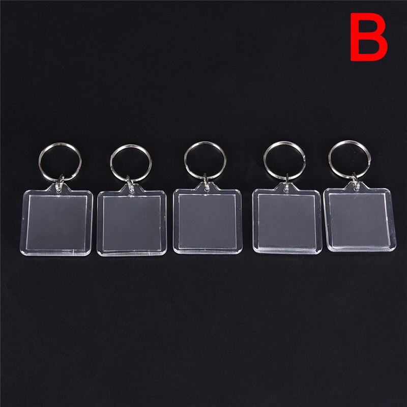 5PCS/lot Keyring Keychain Rectangle Transparent Blank Acrylic Insert Photo Picture Frame DIY Split Ring Key Chain: B