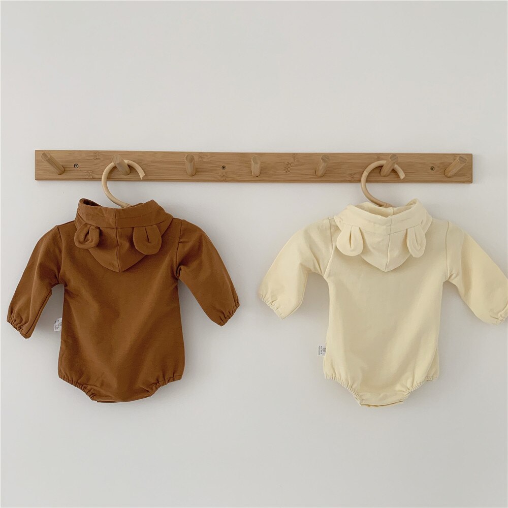 0-2Yrs Hooded Bodysuits Zachte Bebes Meisjes 3D Oor Romper Lange Mouw Speelpakjes Lente Herfst Kleding Outfits