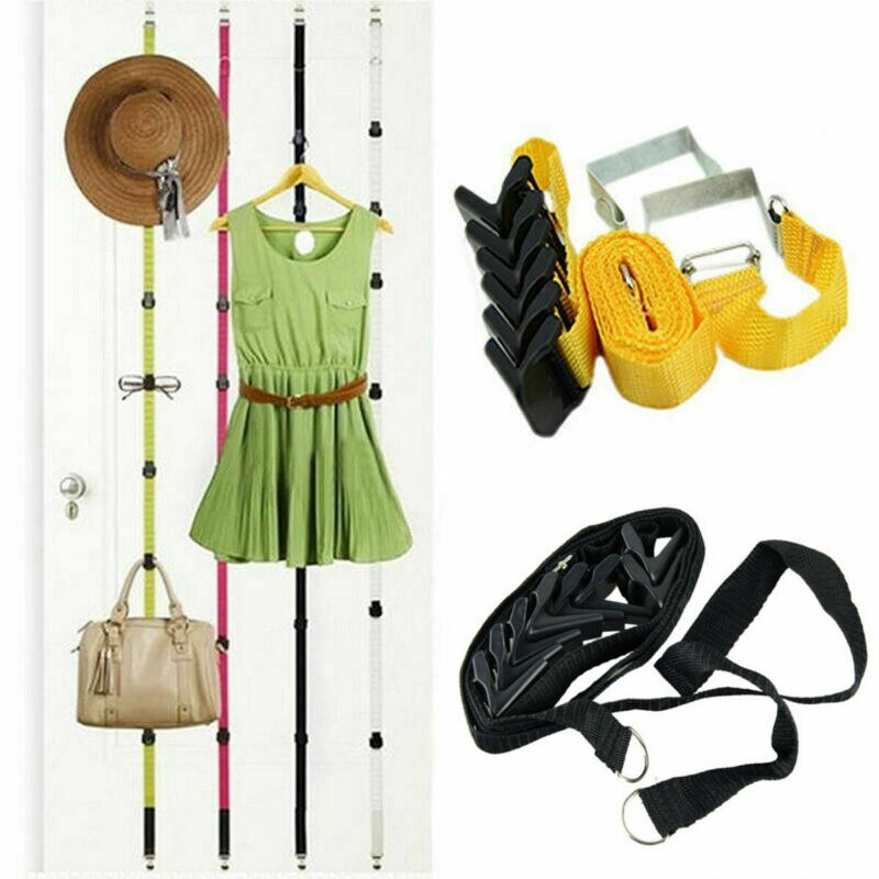 Over Door Straps Hanger 8 Hooks Adjustable Cap Hat Bag Clothes Coat Rack Organizer Holder Rack Home Storage Organization