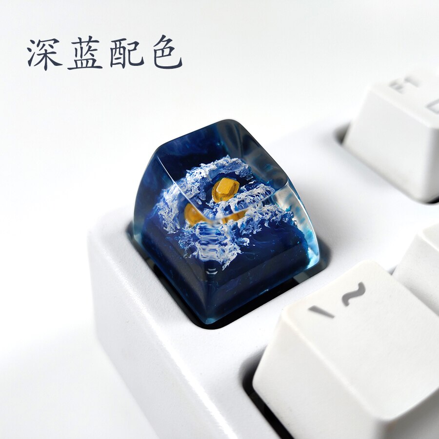 Blue Sea Wave Resin Backlight Keycaps For Cherry Mx Switch Mechanical Gaming Keyboard DIY Decoration Key Cap Replacement SA OEM: Navy Blue / SA R1