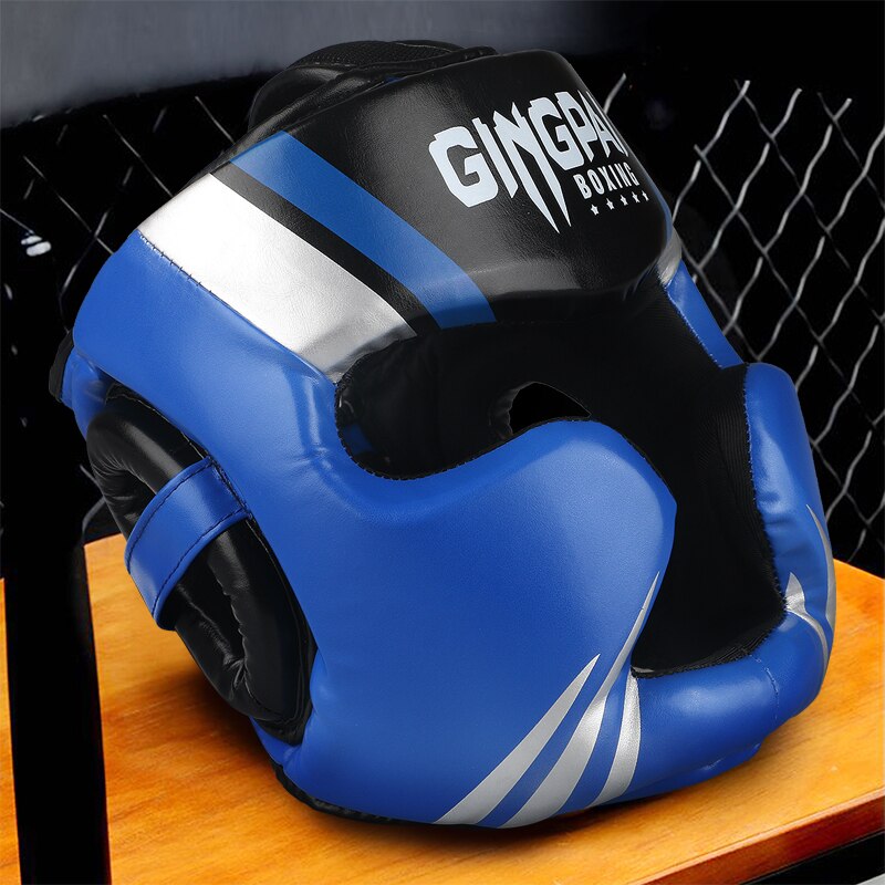 Förderung Boxen MMA Sicherheit Helm Kopf Getriebe Protektoren Erwachsene Art Ausbildung Kopfbedeckungen Muay thailändisch Kickboxen Volle-abgedeckt Helme: dy Blau / S