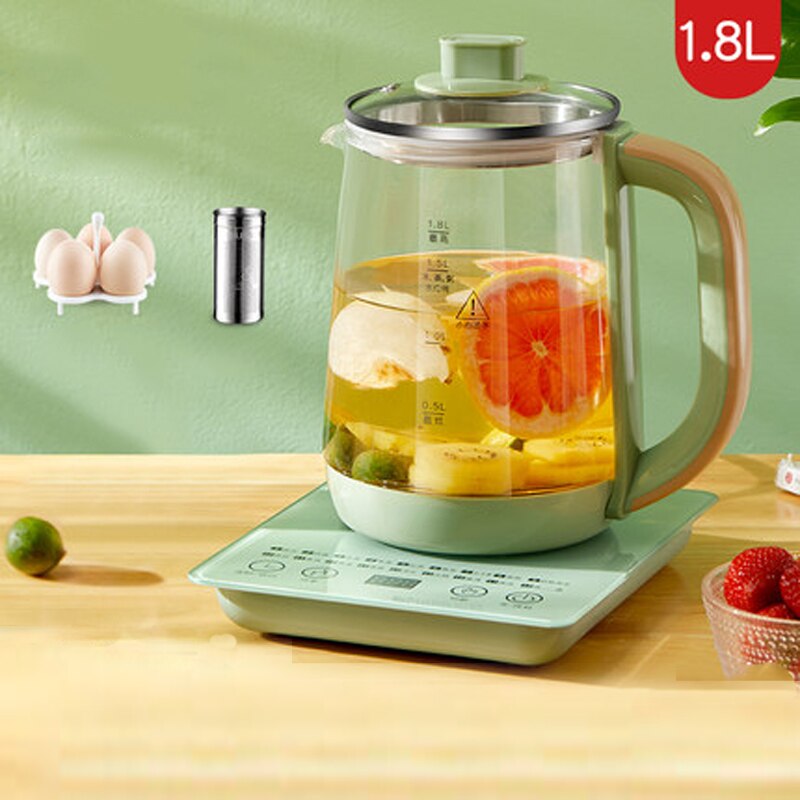 Multifunction Electric Kettle 1.8L Mini Glass Health Pot Stew Porridge Slow Cooker Heater Water Heating Insulation Kettle: Green filter