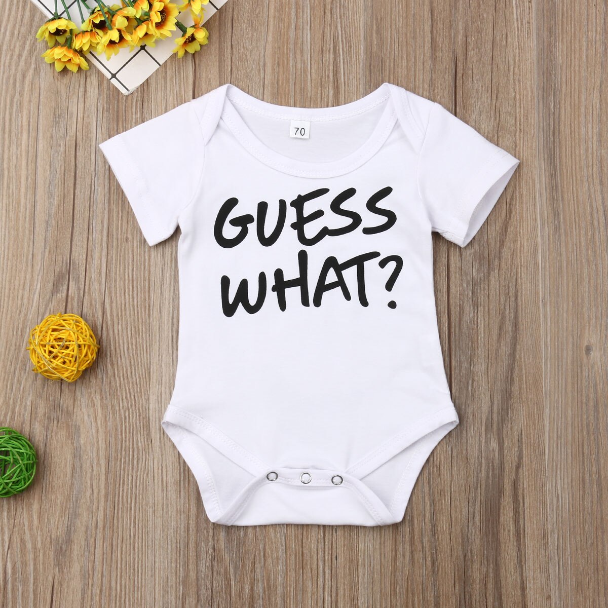 Baby Summer Clothing Newborn Infant Girls Baby Boy Bodysuits Jumpsuit Sunsuit Cute GUESS WHAT Playsuit Cotton Clothes 0-18M: Short Sleeve / 18M